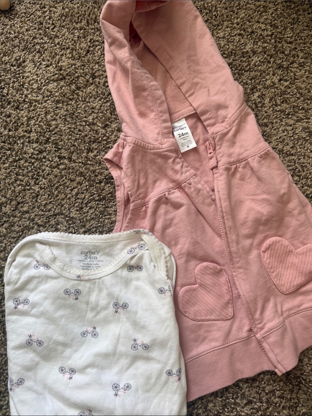Carter's Pink Hooded Vest & White Bicycle Print Bodysuit